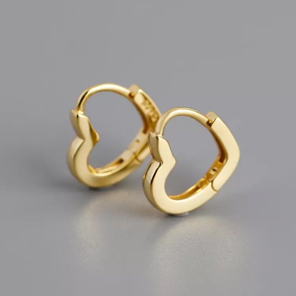 Gold 925 Sterling Silver Huggie Heart Hoop Earr…
